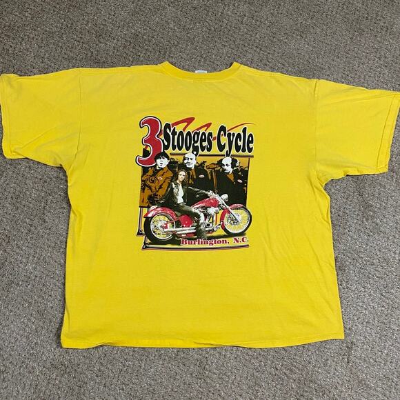 Y2K Biker Chick Mens T Shirt Sz XXL 3 Stooges Cycle NC Motorcycle Yellow - Picture 1 of 6